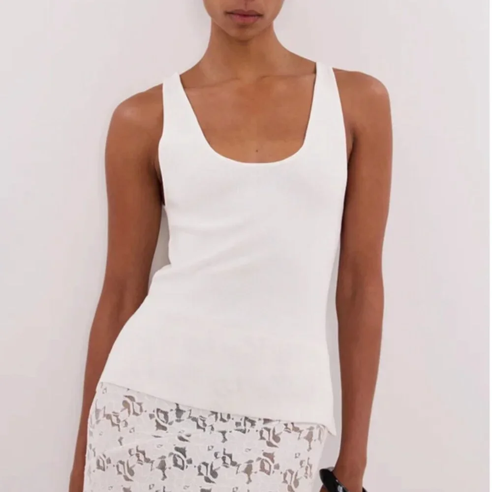 BEST DISSH Troy Sleeveless Knit Tank Small Ivory White Quiet Lux Minimalist